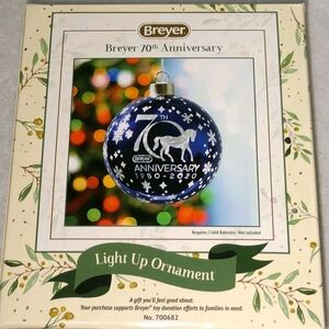 Breyer 70th Anniversary Blue Light Up Ornament Glass Holiday Christmas